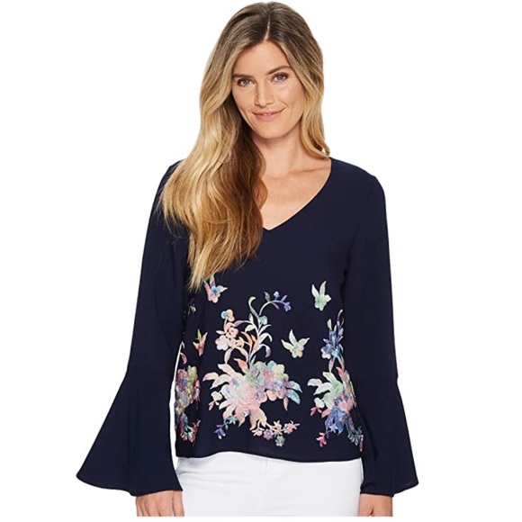 Karen Kane Embroidered Top in Navy - Picture 15 of 16